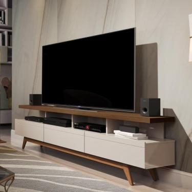 Imagem de Rack Vivare Wood 1.8 3 Gavetas - Off White / Freijó - Germai