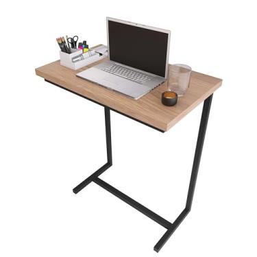 Imagem de Mesa Lateral para Sofá, 54 x 34,5 cm, Altura 67,5 cm, Design em C, Madeira e Metal Preto, para Notebook e Bebidas