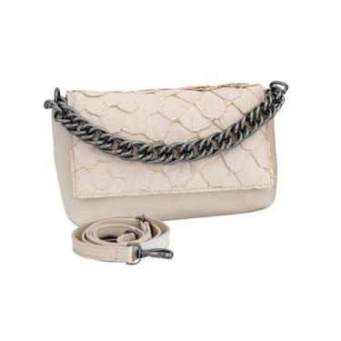 Imagem de Bolsa Luna em Couro Legítimo de Pirarucu Sustentável, Alça Intercambiável, Tamanho Único – Marca Sool (Off White)