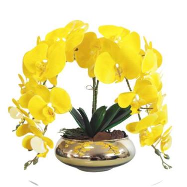 Imagem de Arranjo E Vaso Centro de Mesa 4 Orquídeas Artificiais Amarel - La Caza