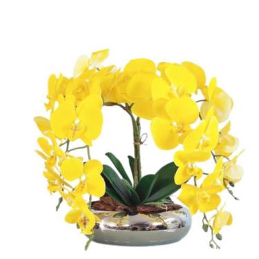 Imagem de Arranjo No Vaso Prata Cascata de 4 Flores Orquídeas Amarelas - La Caza