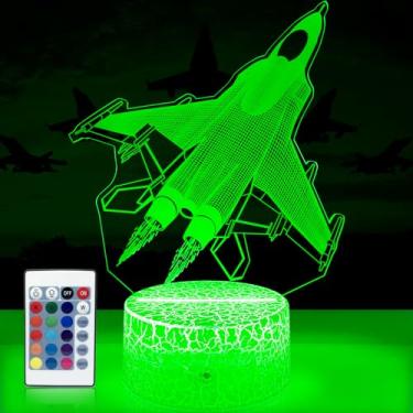 Imagem de YAOMYLT Presente de luz noturna de avião para meninos e homens, lâmpada de ilusão 3D com controle remoto e toque com 16 cores, luminária de mesa de LED para decoração de casa, presentes de aniversário