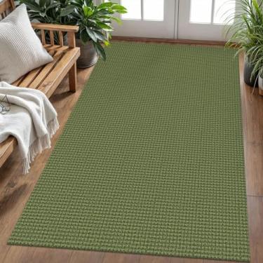 Imagem de KOZYFLY Tapetes Boho para entrada de 1,2 x 1,8 m, tapetes laváveis, tapetes de borracha para sala de estar, trançado, algodão, interior, exterior, para sala de jantar, sala de estar, quarto, verde