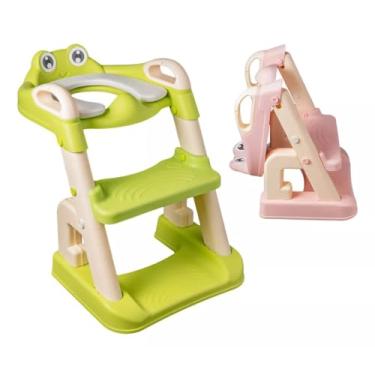 Imagem de Assento Redutor De Sapinho Infantil Com Escadinha Para Criança Ajustável E Fácil De Recolher Para Vaso Sanitário