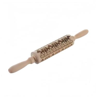 Imagem de Rolo de massa de madeira em relevo, rolo de madeira de Natal para assar, biscoitos, tortas, pastelaria, o melhor presente para entusiastas de apoio, Ação de Graças, Natal, Páscoa, Dia dos Namorados