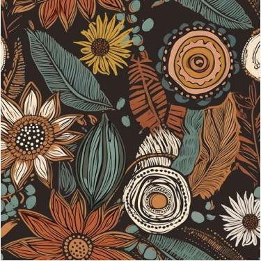 Imagem de Papel de parede Boho descascar e colar, papel de contato floral vintage 44,5 cm x 500,4 cm, mural de parede abstrato de flores botânicas escuras autoadesivo removível à prova d'água para prateleiras