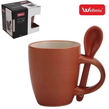 Imagem de Caneca de Porcelana com Colher Denny Collection  90ml  Terracota - WEL