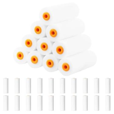 Imagem de LZVXTYM 30 peças de capas de rolo de tinta de espuma, mini capas de rolo de pintura de 10 cm de alta densidade com interface padrão, kit de rolos de pintura pequenos para armário de móveis de teto de