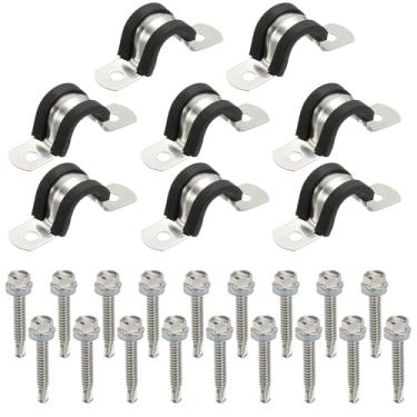 Imagem de PATIKIL 8 peças de braçadeiras de tubo, 1/2 polegada 304 de aço inoxidável acolchoado de borracha U braçadeiras de conduíte clipes de fio de correia de tubo com parafuso hexagonal para instalação de