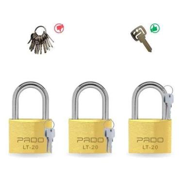Imagem de Kit 3 Cadeados Pado Lt-20mm Latão S1 Segredos Iguais