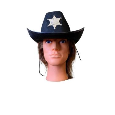 Imagem de Chapéu Cowboy Sintético Adulto Preto 10cm Aba 31cm