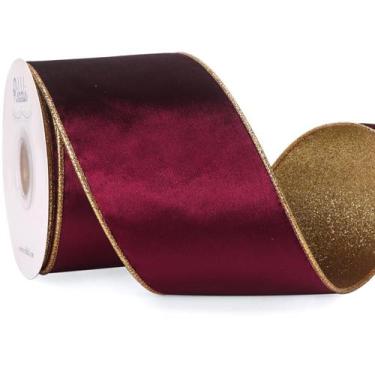 Imagem de Fita decorativa Ribbli Burgundy Velvet 10 jardas 10,2 cm