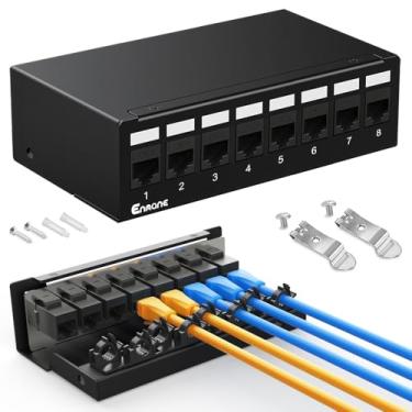 Imagem de Enmane Patch Panel de 8 portas CAT6 Keystone Patch Panel de rede blindado com gerenciamento inteligente de cabos para rede doméstica/escritório (1U 8 portas, CAT6)