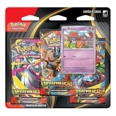 Imagem de Pokémon TCG Blister Triplo Mega Evolução Mega Expansão 01 – 3 Boosters + Carta Promocional Drifloon Exclusiva – Produto Oficial Lacrado Com 19 Cartas