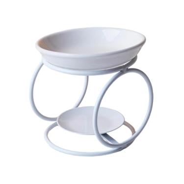 Imagem de Fenteer Queimador de óleo, queimador de cera perfumada, suporte para vela tealight, aquecedor de fragrâncias, aquecedor de cera com estrutura de ferro para, Branco