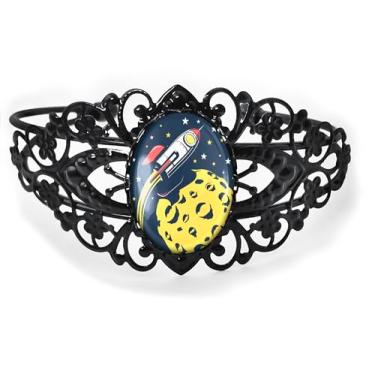 Imagem de Pulseira de filigrana retrô Rocketship - Nave espacial de brinquedo vintage, acessório de fantasia artesanal, bronze antigo prata ou preto, joias de vidro feitas à mão estilo vitoriano vintage - 761