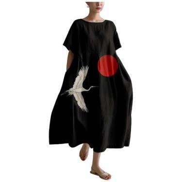 Imagem de Vestido feminino MARSVOVO Boho Maxi Plus Size de manga curta