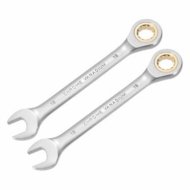 Imagem de HARFINGTON 2 chaves de catraca de 18 mm métrico 12 pontos CR-V aço cromado alongar caixa dupla chave catraca de extremidade aberta com 72 dentes e chave inglesa de engrenagem giratória de 5° para