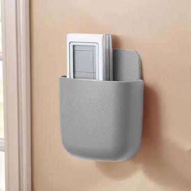Imagem de Caixa de armazenamento de parede para controles remotos, telefones e acessórios, organizador adesivo multiuso, cinza