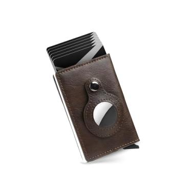 Imagem de Carteira AirTag para homens: fina, compatível com Apple Air Tag, tecnologia de bloqueio RFID, capa de alumínio pop-up, minimalista | Capacidade de cartão de crédito 8-10 | Slot para dinheiro (AirTag