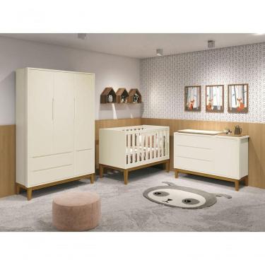 Imagem de Jogo De Quarto Para Bebê Completo 3 Portas Classic New Areia Fosco Com Madeira - Moveisaqui