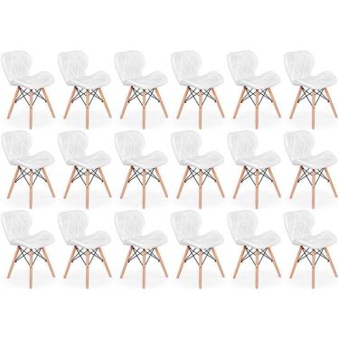 Imagem de Kit 18 Cadeiras De Jantar Charles Eames Slim Wood Estofada - Branco