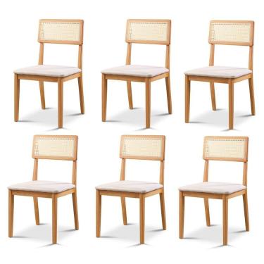 Imagem de Kit 6 Cadeiras de Jantar com Encosto de Telinha Ava Nude/Marrom