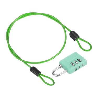 Imagem de PATIKIL Cabo de aço de segurança de 50 cm com trava de combinação de 3 dígitos, 1 conjunto de cadeado de viagem revestido de PVC corda de arame de segurança laço duplo para mala de bagagem, verde