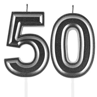 Imagem de Velas de aniversário de 50 anos, numerais pretos 50, decoração de topo de bolo, meninas, meninos, tema de aniversário, festa de casamento, aniversário de casamento, suprimentos para celebração
