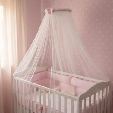 Imagem de Mosquiteiro para Berço com Dossel Borboleta Pérola Rosa, Tule com Renda, Proteção Contra Mosquitos, Decoração Delicada para Quarto de Bebê(Dossel Borboleta Com Pérola)