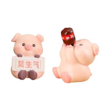 Imagem de WeiLaiKeQi 2x Estátua de Animal para Mesa, Ornamento em Resina, Artesanato Decorativo, Coleção em Miniatura, Acessórios para Painel de Carro, Porquinho
