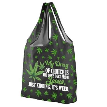 Imagem de CMNIM Presente de maconha folha de erva daninha reutilizável sacola de compras 420 presente para amantes de maconha folhas verdes bolsa de compras dobrável (251128 folha de erva daninha F)