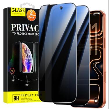 Imagem de BUSCBEAR Pacote com 2 protetores de tela de privacidade para iPhone 17 Pro (6,3 polegadas), película de vidro temperado anti-espião, compatível com capas, ângulo de privacidade equilibrado de 28 graus
