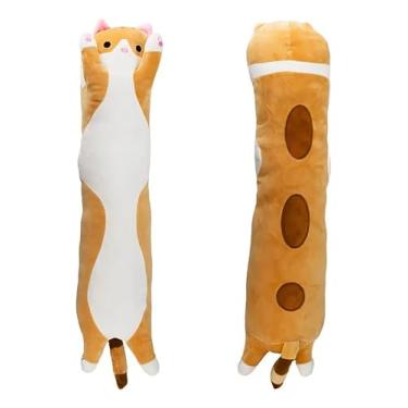 Imagem de Travesseiro de Gato Fofinhos 50/110cm, adorável boneca de pelúcia pet, linda pelúcia desenho de gatinho, almofada macia, brinquedo de abraçar dormir para crianças, meninas, namoradas (50cm laranja)