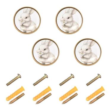 Imagem de Burbuja Coelho com margarida puxadores de armário de cozinha, pacote com 4, puxadores redondos de 3,5 cm, puxadores de cômoda com parafusos para armários de cozinha, quarto, armário