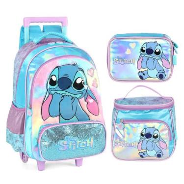 Imagem de Kit mochila rodas bolsa escolar lancheira estojo lilo stitch - Luxcel,