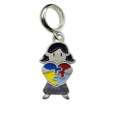 Imagem de Berloque Pulseira Menina Com Coração Autismo Prata 925 - Loja Das Prat