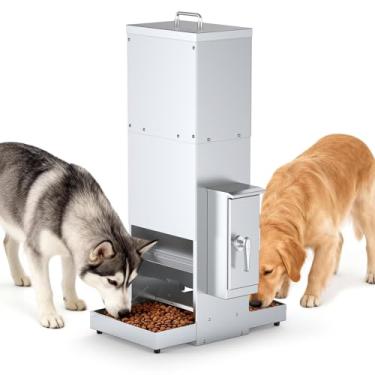 Imagem de PiCOOP Alimentador automático de 35 L para dois cães ou gatos grandes de aço inoxidável com temporizador, programação de alimentação, montagem na parede, 2 bandejas extragrandes para animais de