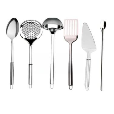 Imagem de Kit 7 Utensílios Inox Colher Escumadeira Concha Espatula Colher Suco Espatula Bolo Garfo Trinchante(6)