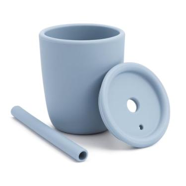 Imagem de Copo para bebê com Canudo em Silicone para Bebês Azul com 100ml Livre de BPA Tampa com Orifício, 6 Meses a 3 Anos 3 Peças Treinamento de Bebês Anti Quebra