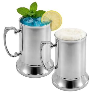 Imagem de yaenoei 2 pacotes de canecas de cerveja estilo tanque, caneca isolada de aço inoxidável de parede dupla de 590 ml com alça ergonômica, adequada para bebidas geladas ou quentes como café, chá e bebidas