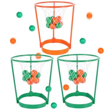 Imagem de Hooqict Pacote com 3 argolas de cabeça de basquete para crianças e adultos, cesta ajustável com 40 bolas para festa de carnaval, família, ambientes internos e externos, quintal, aniversário, jogos de