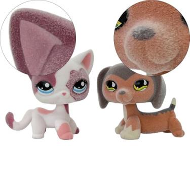 Imagem de 2pcs Custom-Made Flocked Animal Figure Fuzzy Collie Great Dane Dachshund Cocker Spaniel Dog Short Hair cat Old Pet Shop Toy Compatible with LPS Birthday Party Favor