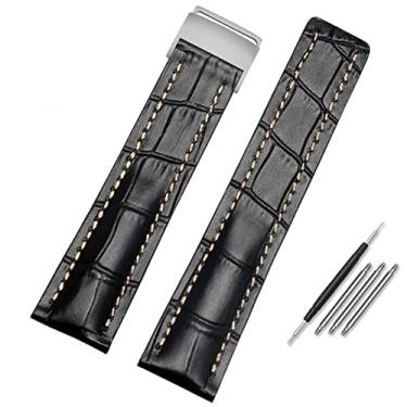 Imagem de ANZOAT Para pulseira de relógio 22mm 24mm pulseira de couro genuíno relógio masculino pulseira de couro de vaca com implantação (cor: prata preta, tamanho: 24mm)