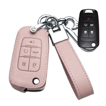 Imagem de Capa de couro para chave de carro compatível com Chevrolet Cruze Aveo Trax Opel Astra Corsa Meriva Zafira Antara J Mokka Insignia compatível com Buick(D-Pink)