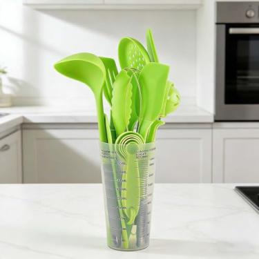 Imagem de Conjunto de panelas antiaderentes de silicone, 16 peças, conjunto de utensílios de cozinha, utensílios de silicone resistente ao calor para cozinhar e assar em casa (verde)