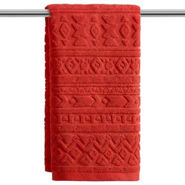 Imagem de Artoid Mode 1 peça de toalhas de mão jacquard de design geométrico 3D vermelho para banheiro, 100% algodão macio absorvente toalha de decoração de banheiro, 14,7 x 29,5 polegadas