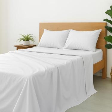 Imagem de Conjunto de lençóis de solteiro Cottinton Lane, 8 peças, premium 100% algodão, bolso profundo de 40,6 cm com elástico em toda a volta, lençóis macios e luxuosos de qualidade de hotel, branco liso