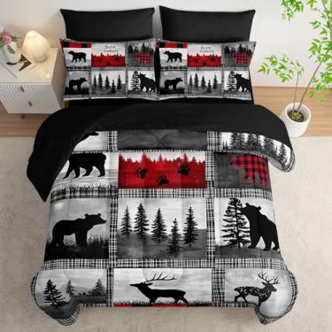 Imagem de lneffble Conjunto de edredom de 7 peças de animais selvagens, urso, veado, rústica, tamanho Queen, edredom e lençóis