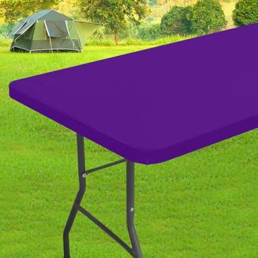 Imagem de homing Toalhas de mesa retangulares de elastano de 1,8 m, capa de mesa elástica elástica, toalha de mesa de pátio de tecido lavável para piquenique, acampamento, festa (roxo, 76 cm x 183 cm)